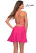 Picture of: Neon Jersey Fit and Flare Dress with Draped V Neckline in Hot Pink, Back Picture