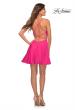 Picture of: Neon Jersey Fit and Flare Dress with Draped V Neckline in Hot Pink, Detail Picture 2