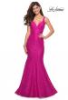 Picture of: Stretch Lace Long Dress with Open Strappy Back in Hot Pink, Style: 27623, Main Picture