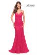 Picture of: Lace Gown with Sheer Lace Applique Side Panels in Hot Pink in Hot Pink, Style: 30690, Main Picture
