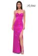 Picture of: Metallic Jersey Fitted Dress with Corset Top and Sheer Back in Hot Pink, Style 32526, Main Picture