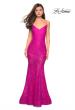 Picture of: Long Form Fitting Lace Prom Dress with Attached Shorts in Hot Pink, Style: 27584, Detail Picture 8