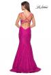 Picture of: Stretch Lace Long Dress with Open Strappy Back in Hot Pink, Style: 27623, Back Picture