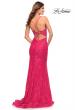 Picture of: Lace Gown with Sheer Lace Applique Side Panels in Hot Pink in Hot Pink, Style: 30690, Back Picture