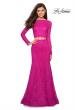 Picture of: Stretch Lace Long Sleeve Two Piece Prom Dress in Hot Pink, Style: 27601, Detail Picture 1