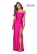 Picture of: Off the Shoulder Prom Dress with Tie Back and Slit in Hot Pink, Style: 28506, Detail Picture 1