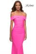 Picture of: Long Off the Shoulder Ruched Neon Jersey Dress in Pink, Style: 30421, Detail Picture 1