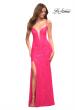 Picture of: Hot Pink Stretch Lace Prom Dress with Deep V Neckline in Pink, Style: 30686, Detail Picture 1