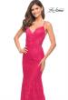 Picture of: Lace Gown with Sheer Lace Applique Side Panels in Hot Pink in Hot Pink, Style: 30690, Detail Picture 1