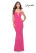 Picture of: Net Jersey Gown with Jeweled Detail in Deep V Neckline in Neon in Hot Pink, Style: 31424, Detail Picture 1