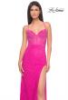 Picture of: Rhinestone Net Prom Dress with High Slit and Bustier Top in Hot Pink, Style: 32328, Detail Picture 1