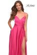 Picture of: Satin Hot Pink Gown with Criss-Cross Ruched Top in Pink, Style: 30616, Detail Picture 2