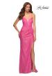 Picture of: Hot Pink Draped Slit Long Sequin Gown with Lace Up Back in Pink, Style: 30624, Detail Picture 2