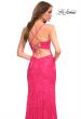 Picture of: Hot Pink Stretch Lace Prom Dress with Deep V Neckline in Pink, Style: 30686, Detail Picture 2