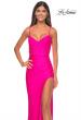 Picture of: Bustier Top Jersey Prom Dress with Intricate Lace Up Back in Hot Pink, Style: 32256, Detail Picture 2