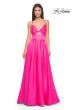 Picture of: Satin A-Line Gown with Cut Out and Twist Bodice in Neon in Hot Pink, Style: 31412, Detail Picture 3
