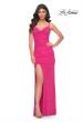 Picture of: Neon Net Jersey Rhinestone Prom Dress with Corset Waist in Pink, Style: 32338, Detail Picture 3