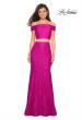 Picture of: Lace Two Piece Off the Shoulder Dress with Rhinestones in Hot Pink, Style: 27443, Detail Picture 4
