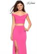 Picture of: Faux Two Piece Long Off the Shoulder Prom Dress in Hot Pink, Style: 27496, Detail Picture 4
