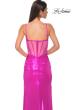 Picture of: Metallic Jersey Fitted Dress with Corset Top and Sheer Back in Hot Pink, Style 32526, Detail Picture 4