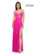Picture of: Rhinestone Net Prom Dress with High Slit and Bustier Top in Hot Pink, Style: 32328, Detail Picture 5