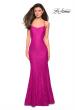 Picture of: Stretch Lace Gown with Square Neckline and Open Back in Hot Pink, Style: 27565, Detail Picture 6