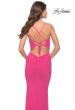 Picture of: Net Jersey Gown with Jeweled Detail in Deep V Neckline in Neon in Hot Pink, Style: 31424, Detail Picture 6