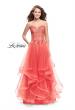 Picture of: Strapless Ruffle Tulle Ball Gown with Beaded Lace Bodice in Hot Coral, Style: 25515, Main Picture