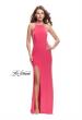 Picture of: Long Jersey Prom Dress with Strappy Open Back in Hot Coral, Style: 25736, Main Picture