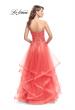 Picture of: Strapless Ruffle Tulle Ball Gown with Beaded Lace Bodice in Hot Coral, Style: 25515, Back Picture