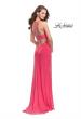 Picture of: Long Jersey Prom Dress with Strappy Open Back in Hot Coral, Style: 25736, Back Picture