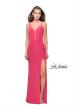 Picture of: Form Fitting Jersey Prom Dress with Side Leg Slit in Hot Coral, Style: 25725, Detail Picture 2