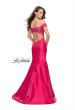 Picture of: Off The Shoulder Mikado Mermaid Gown with Lace in Hot Pink, Style: 26001, Back Picture