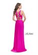 Picture of: Satin Two Piece Prom Dress with Leg Slit and Racer Back in Hot Pink, Style: 25599, Detail Picture 2