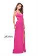 Picture of: Form Fitting Satin Gown with Side Cut Outs and V Neckline in Hot Pink, Style: 25853, Detail Picture 5