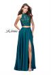 Picture of: Two piece gown with lace up top and satin A line skirt in Hunter Green, Style: 25263, Detail Picture 2