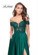 Picture of: A-line Off the Shoulder Satin Dress with Beaded Lace Bodice in Hunter Green, Style: 25694, Detail Picture 2