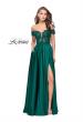 Picture of: A-line Off the Shoulder Satin Dress with Beaded Lace Bodice in Hunter Green, Style: 25694, Detail Picture 2