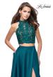 Picture of: Two piece gown with lace up top and satin A line skirt in Hunter Green, Style: 25263, Detail Picture 5