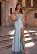 Picture of: Strapless Embellished Corset Gown with High Slit and Lace-Up Back in Ice Blue, Style: 33761, Main Picture