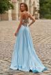Picture of: A-Line Satin Gown with Draped Bodice, Slit, and Lace-Up Back in Ice Blue, Style: 33373, Back Picture