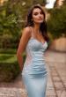 Picture of: Illusion Lace Side Satin Gown with Lace-Up Back in Ice Blue, Style: 33697, Detail Picture 2