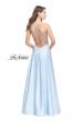 Picture of: Long High Neck Satin Gown with Beaded Strappy Back in Ice Blue, Style: 26269, Back Picture