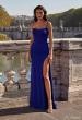 Picture of: Bustier Net Jersey Prom Dress with Ruching and High Slit in Indigo, Style: 32161, Detail Picture 1
