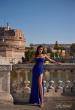 Picture of: Bustier Net Jersey Prom Dress with Ruching and High Slit in Indigo, Style: 32161, Detail Picture 2