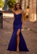 Picture of: Simple Prom Dress with Corset Top and Lace Up Back in Indigo , Style 32966, Main Picture