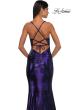 Picture of: Ruched Prom Dress with Metallic Lace and Fabric in Indigo, Style: 33059, Detail Picture 12