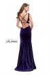 Picture of: Form Fitting Velvet Mermaid Gown with Side Cut Outs in Indigo, Style: 25866, Back Picture