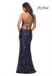 Picture of: Unique Print Sequin Gown with Open Lace Up Back in Indigo, Back Picture