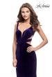 Picture of: Form Fitting Velvet Mermaid Gown with Side Cut Outs in Indigo, Style: 25866, Detail Picture 1